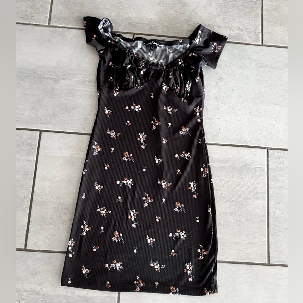 black floral mini dress